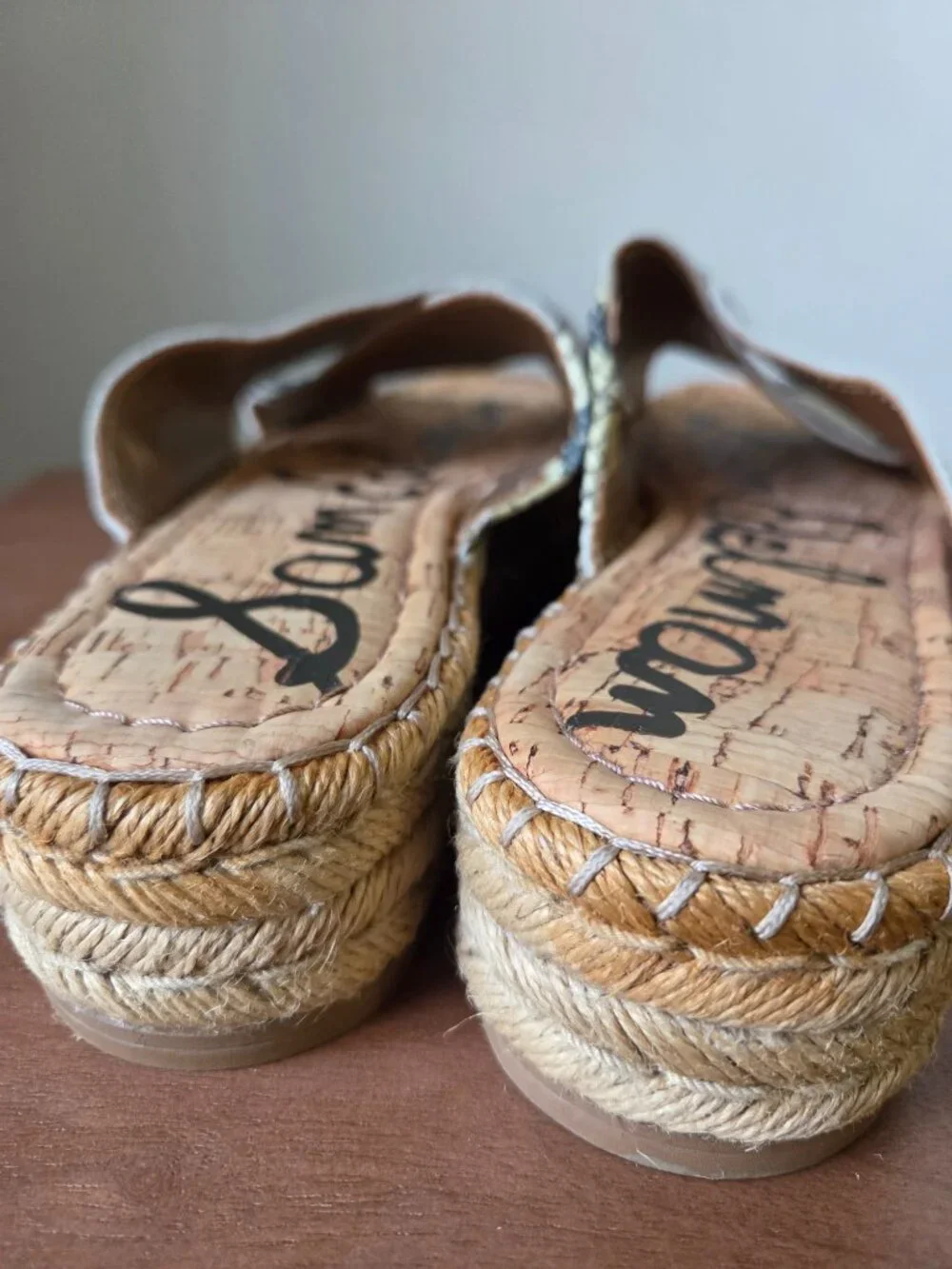 EUC SAM EDELMAN NATTY LEATHER UPPER SNAKESKIN PATTERN X STRAP ESPADRILLE SZ 10